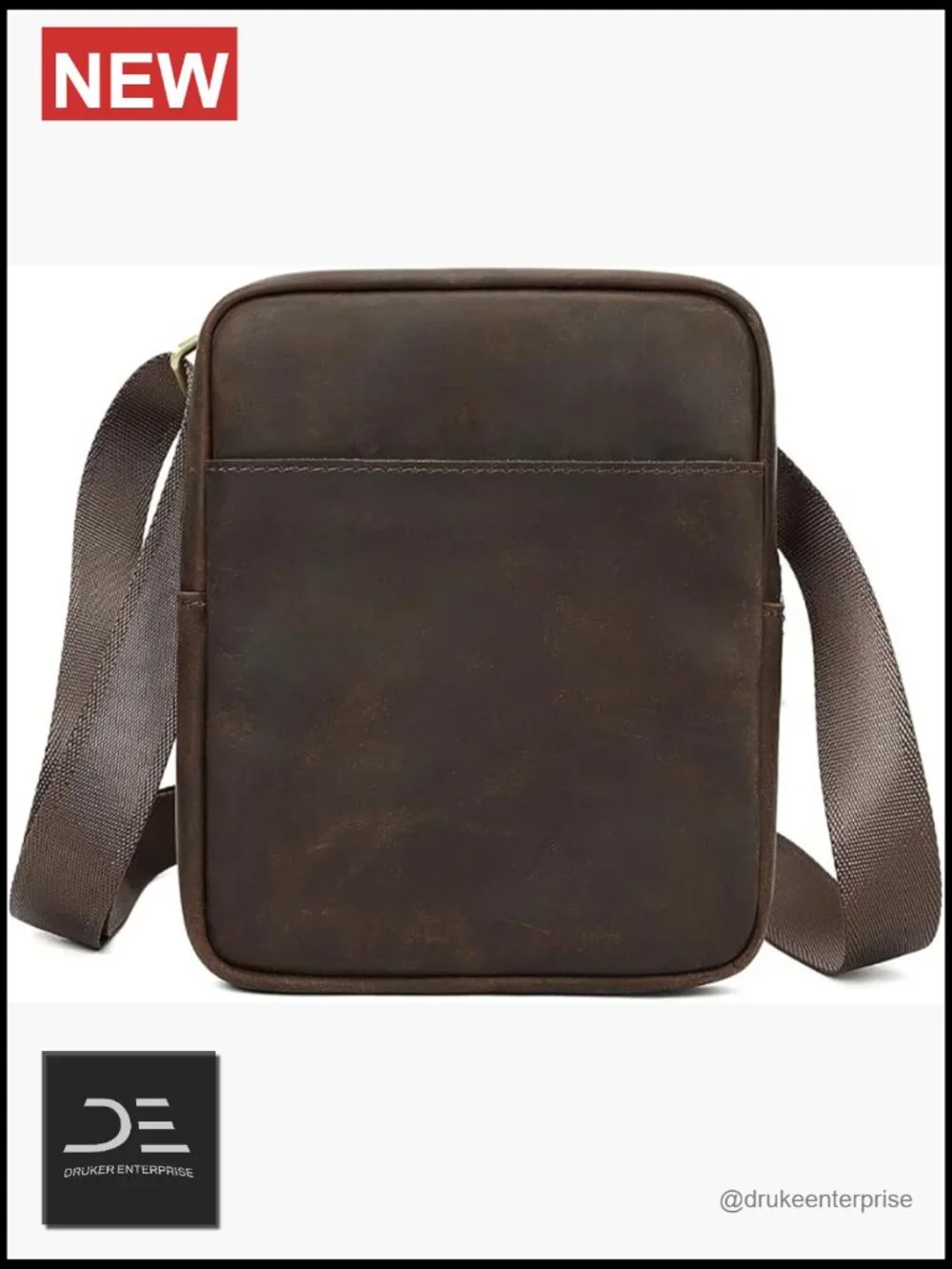 Mini Genuine Leather Messenger Shoulder Bag for Men with Multiple Zipper Pockets